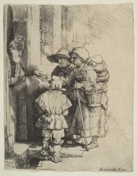 Den blinde Hurdy-Gurdy-spelaren och familjen tar emot allmosor, 1648.