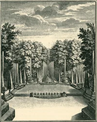 Vattenteatern Bosquet i trädgårdarna i Versailles, Frankrike, 1903.