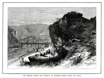 Bron över Potomac vid Harpers Ferry, West Virginia, USA, 1877