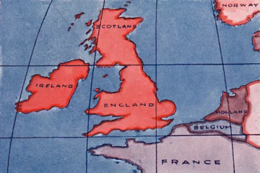 De brittiska öarna och norra Europa vid middagstid på våren eller hösten 1935
