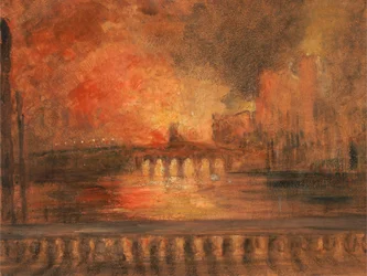 Brännandet av parlamentets hus, eld i underhuset, ca. 1834.