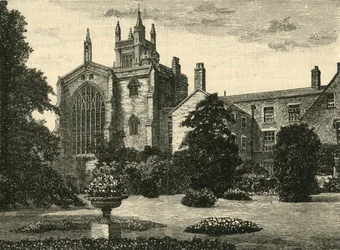 College Chapel, från Wardens Gardens, 1898.