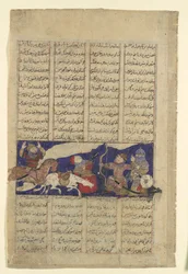 The Combat of Rustam and Ashkabus, Folio från en Shahnama Book of Kings, ca. 1330-40.