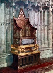 Kröningsstolen med stenen från Scone, Westminster Abbey, London, 1937