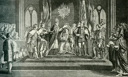 Kröningen av Anne Boleyn med Sankt Edvards krona, 1902.
