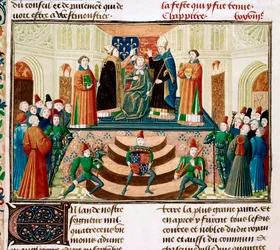 Kröningen av Henrik IV av England. Detalj av en miniatyr ur Grandes Chroniques de France av Jean Froissart, ca 1470