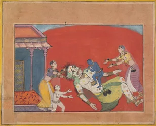 Demonsans Putanas död: Folio från en Bhagavata Purana-serie, ca. 1610.