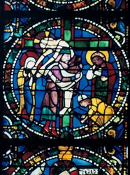 Nedstigningen från korset, målat glas, Chartres katedral, Frankrike, 1194-1260