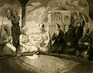 Dey of Algiers rådfrågade sitt råd om den engelska flottans ankomst, 1816.