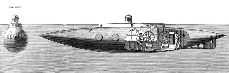 Den sjunkande och stigande ubåten Nautilus, 1887