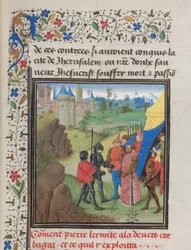 Peter Eremitens och Herluins ambassad till Kerbogha. Miniatyr från Historia av William av Tyrus, 1460-talet