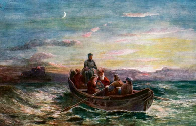 The Escape of Mary Queen of Scots från Loch Leven Castle, 1800-talet, c1920