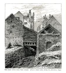 Fleet Ditch nära West Street, under förändringar, 1844