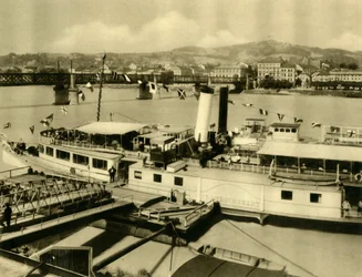 Franz Schuberts ångfartyg på floden Donau, Linz, Oberösterreich, c1935.