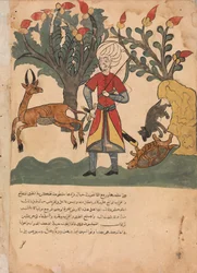 Gasellen lockar bort jägaren medan musen befriar den bundna sköldpaddan..., 1700-talet.