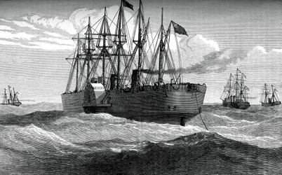The Great Eastern spelar ut den atlantiska telegrafkabeln, c1865, c1880