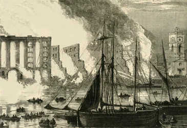 The Great Fire at Cottons Wharf Tooley Street, 1861, c1878.