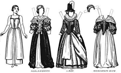 The Great Gallery of Historic Costume: Klänning som bärs i James The Firsts Reign, c1934
