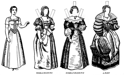 The Great Gallery of Historic Costume: Klänningar som bärs i James The Firsts Reign, c1934
