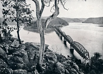 Hawkesbury River and Bridge, c1900.