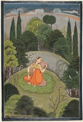 Hjältinnan som väntar ängsligt på sin frånvarande älskare Utka Nayika, ca. 1760-1765.