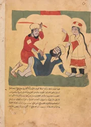 Maken slår sin frus älskare, Folio från en Kalila wa Dimna, 1700-tal.