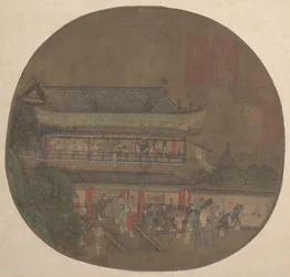 Den odödliga Lü Dongbin dyker upp över Yueyang-paviljongen, sent 1200-tidigt 1300-tal.