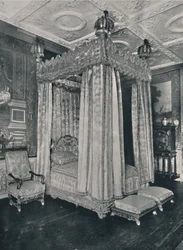 Kings Bedroom på Knole. Sängställe gjord för James I, 1928