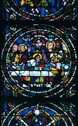 Nattvarden, målat glas, Chartres katedral, Frankrike, 1205-1215
