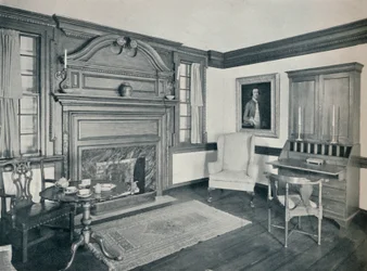 Vardagsrummet i Francis Corbin House, i Edenton, byggt 1758, 1930