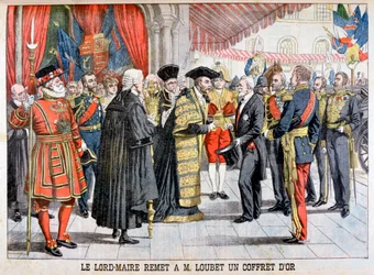 Londons borgmästare ger Loubet en guldask, 1903