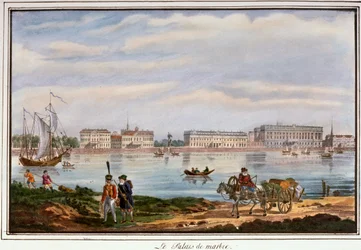 Marmorpalatset och Neva-vallen, St Petersburg, Ryssland, 1822