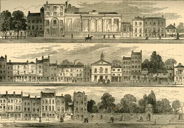 North Side of Knightsbridge 1820, från Cannon Brewery till Hyde Park Corner, c1876.