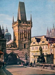 Den gamla stadsdelen av King Charles-bron, Prag, Tjeckien, 1943