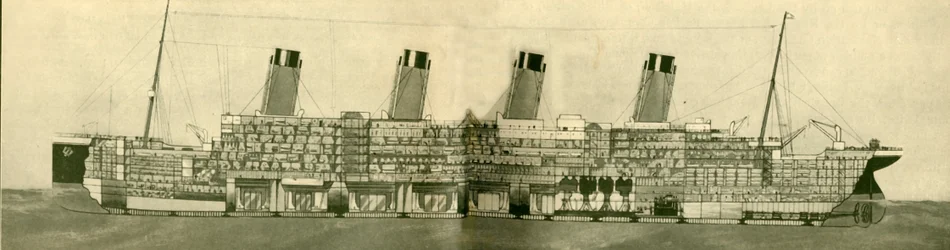 Olympiska 46 439 ton visas i avsnitt, c1930.