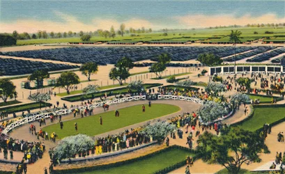 The Paddock at Santa Anita, Los Angeles Turf Club, Arcadia, Kalifornien, 1930-talet.