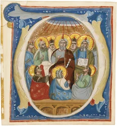 Pingstdagen. Initial O från en antifoner, ca 1320