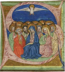 Pingstdagen. Initial S från ett manuskript Gradual, ca 1430