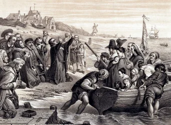 Pilgrimsfäderna lämnar Delft Haven på sin resa till Amerika, juli 1620 1878