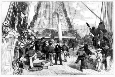 The Queens Visit to Cherbourg - Piping Hands to Man Yards, 1858