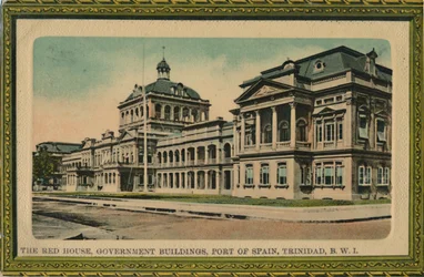 Röda huset, regeringsbyggnader, Port of Spain, Trinidad, B.W.I., tidigt 1900-tal.