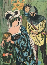 Rånarna upptäcker drottning Margareta och prinsen, c1907