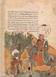 Skurkens far dyker upp ur trädet, Folio från en Kalila wa Dimna, 1700-talet.