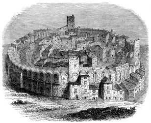 Den romerska arenan i Arles, Provence, Frankrike, 1666 1882-1884