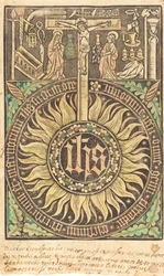 Den heliga monografin med symbolerna för korsfästelse och passion [recto], i eller efter 1470.