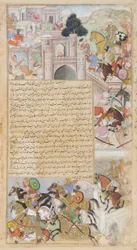 Belägringen av Bagdad av Tahir, från Tarikh-i-Alfi, ca. 1592-94.