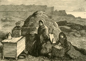 The State of Ireland: An Evicted Family Near Errismore, c1880.