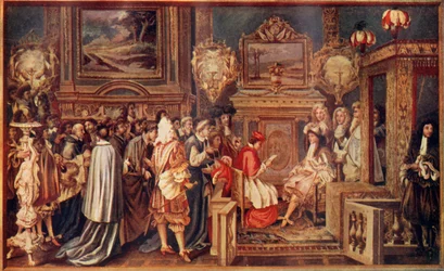 Solkungen Ludvig XIV av Frankrike med sitt lysande hov, 1664, ca 1930