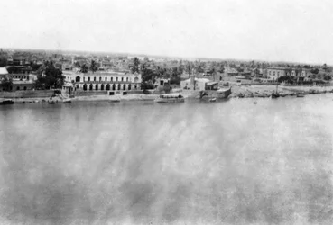 Tigrisfloden från det 31:a brittiska allmänna sjukhuset, Bagdad, Mesopotamien, WWI, 1918
