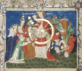 The Wheel of Fortune från ett manuskript av Troy Book av John Lydgate, mitten av 1400-talet